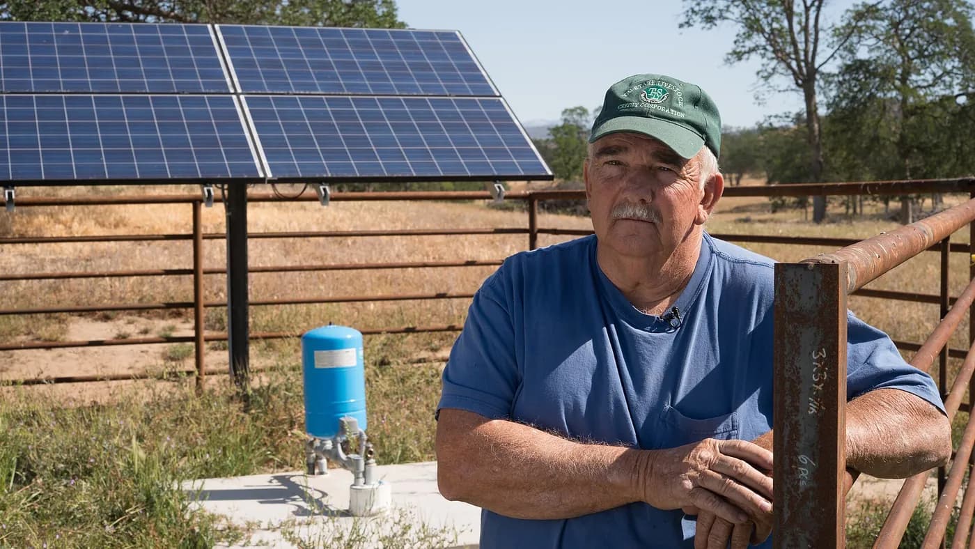 Panel solar alimentando un bebedero de ganado